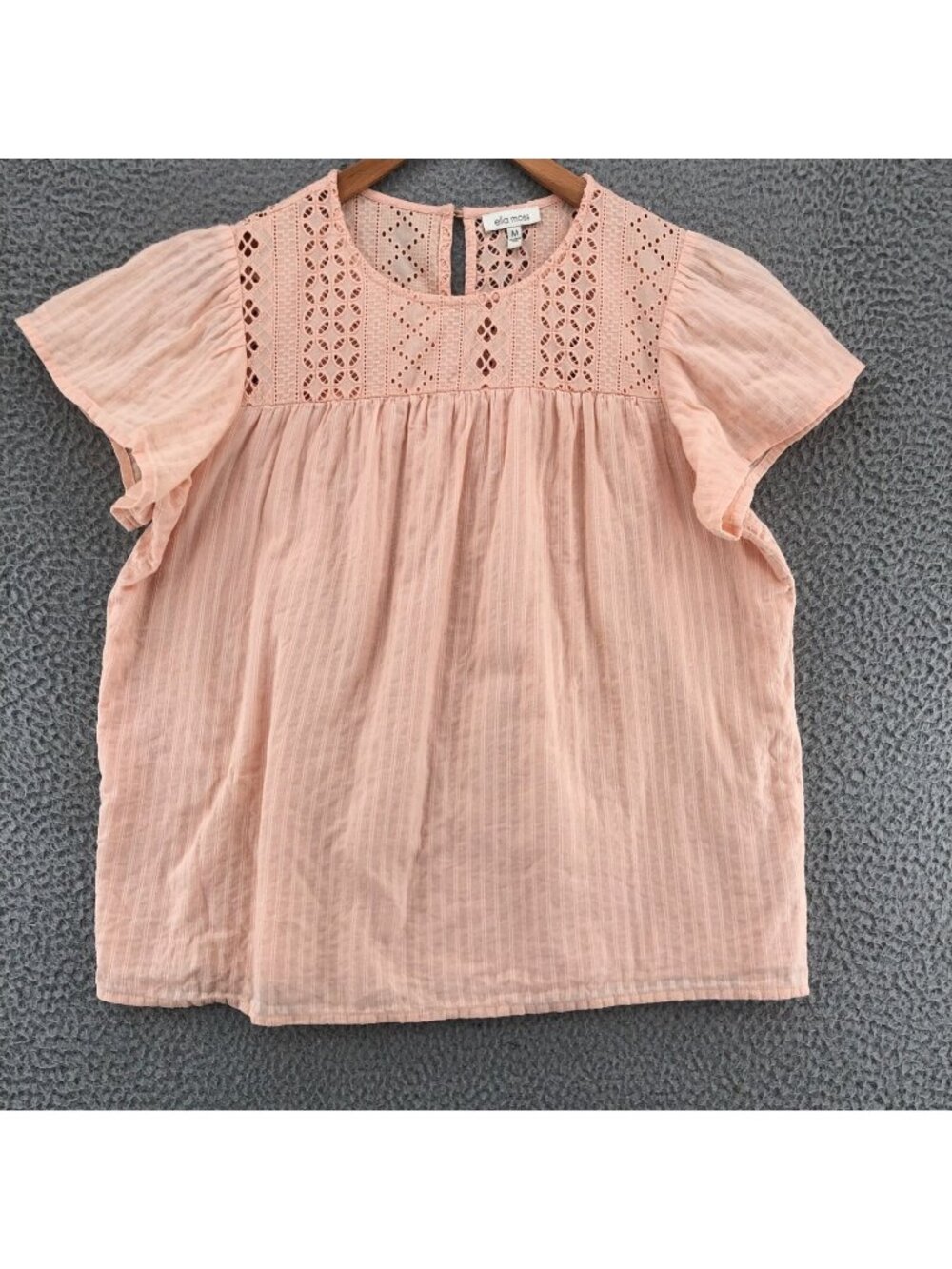 Ella Moss Top Womens Medium Pink Short Flutter Sleeve Cotton Gauze Eyelet Lace